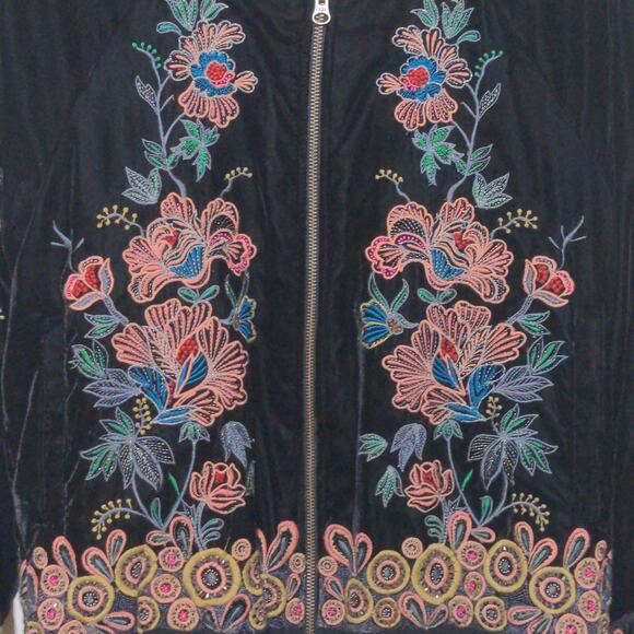 Anthropologie Elevenses Hallie Embroidered Bomber Jacket Black Velvet – Size S - Picture 8 of 15